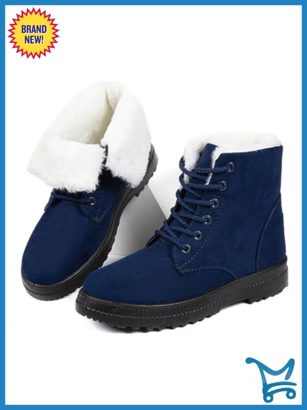 Women's Fur Lined Ankle Snow Boots, Suede Lace Up Winter Booties, Non-Slip Sole